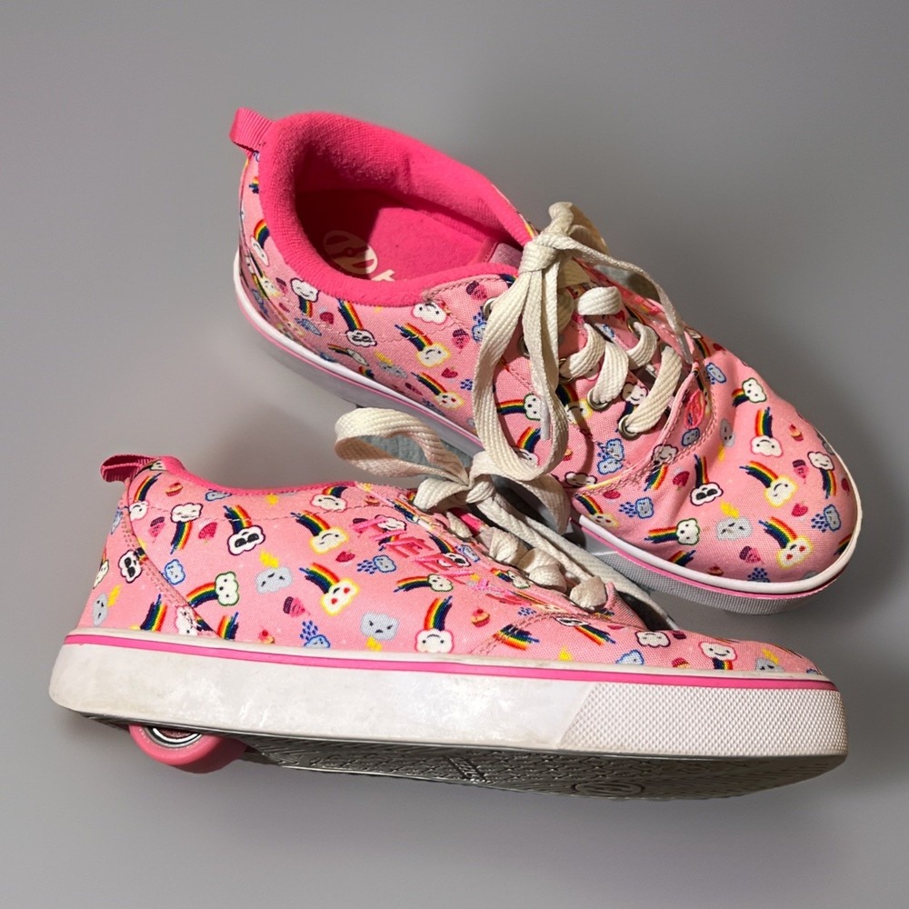 Heelys Pro 20 Prints Youth 6 Women 7 Pink Skate Shoe‎ Rainbow Graphic Laces EUC